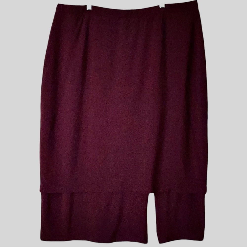Sympli Midi Skirt Plus Size 3X 2G Burgundy Jersey Layered Zip Up Slit Lagenlook